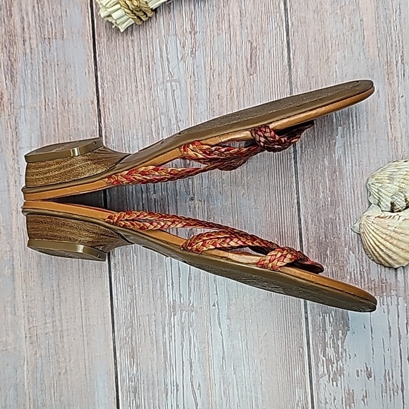 NICKLES RED AND BROWN BRAIDED LEATHER SANDALS - Picture 7 of 13